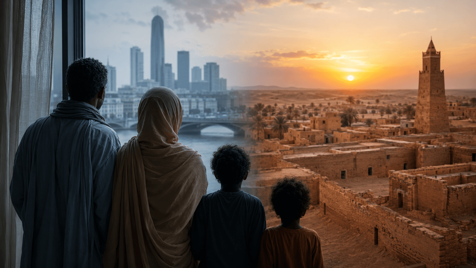 Une famille regarde à la fois l'Occident et l'Afrique